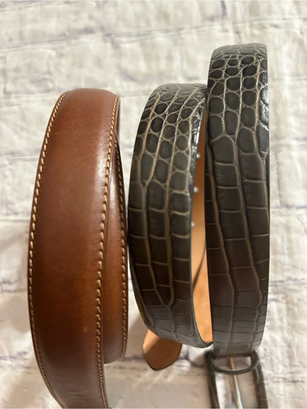TALBOTS BROWN WITH STITCHING LEATHER AND OLIVE CROC LEATHER ITALY MADE BELTS S/X